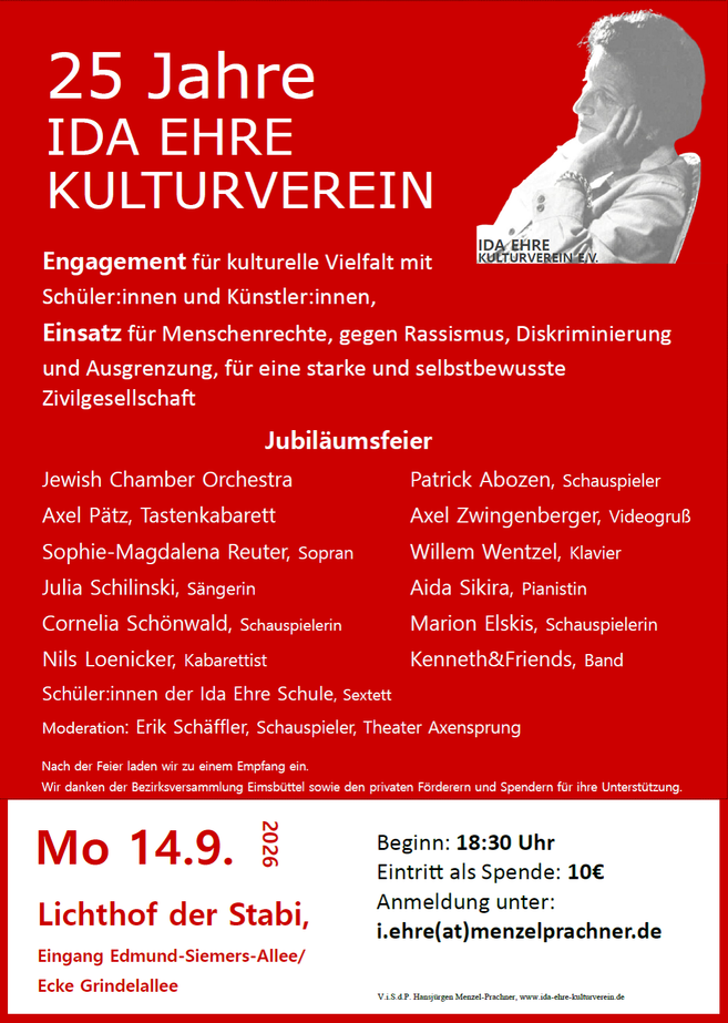 Veranstaltungsflyer 25 Jahre Ida Ehre Kulturverein