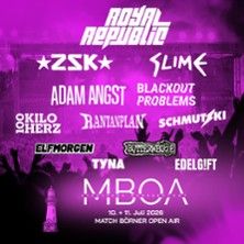 Poster des Match Börner Open Air 2026 mit Bandnamen auf lila Hintergrund.