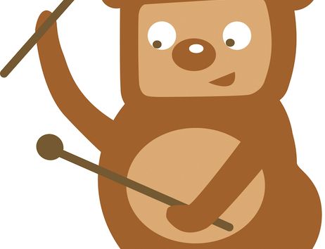 Illustration eines Bären mit zwei Trommelstöcken in den Pfoten.