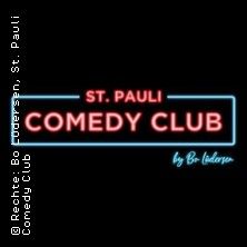 Logo des St. Pauli Comedy Club in Neonfarben auf schwarzem Hintergrund.